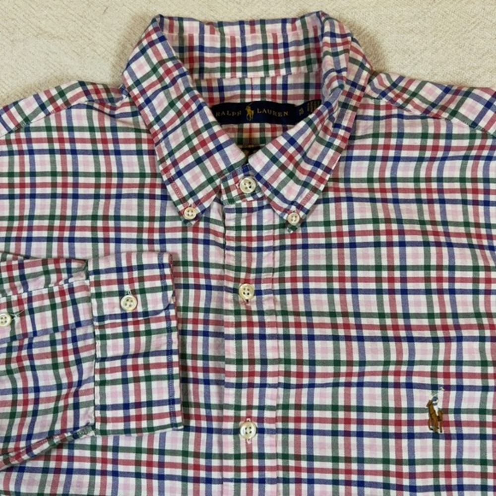 Ralph Lauren Mens Size XL‎ Button Down Shirt Plaid Checkered Flesh Pony